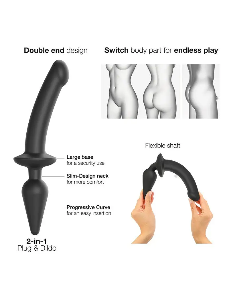 Strap-On-Me - Semi-Realistische Switch Plug-In 2-in-1 Dildo & Buttplug - Zwart 6 Strap-On-Me - Semi-Realistische Switch Plug-In 2-in-1 Dildo & Buttplug - Zwart - Afbeelding 6