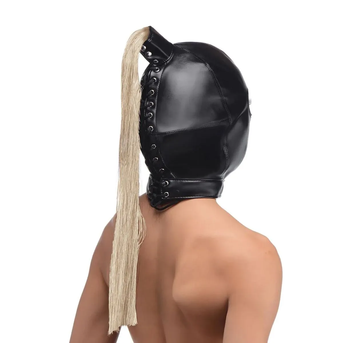 Kiotos Leather Strict - Bondage Hood Met Blonde Paardenstaart 2 Kiotos Leather Strict - Bondage Hood Met Blonde Paardenstaart - Afbeelding 2