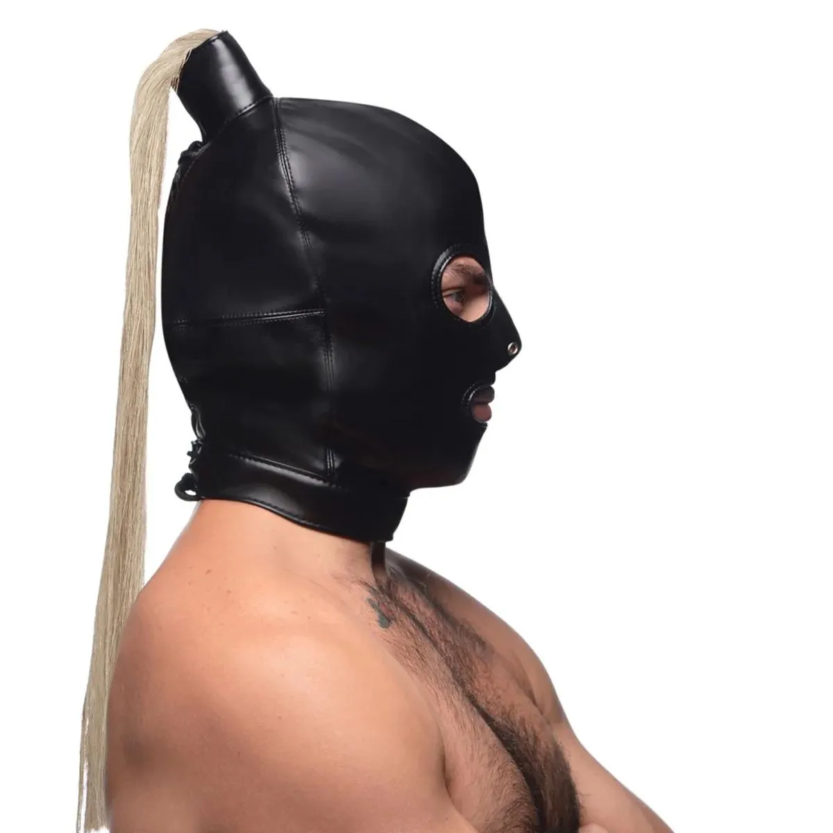 Kiotos Leather Strict - Bondage Hood Met Blonde Paardenstaart 4 Kiotos Leather Strict - Bondage Hood Met Blonde Paardenstaart - Afbeelding 4