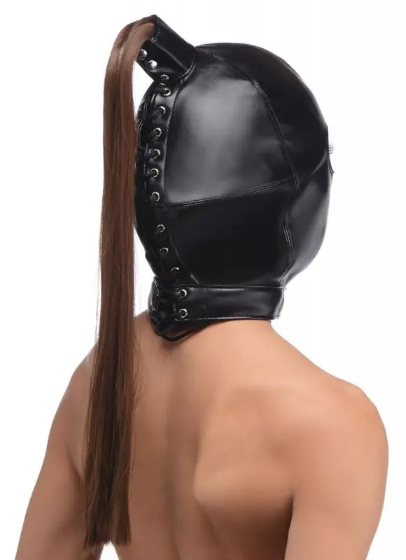 EDC Strict Bondage Hoofd Masker Met Paardenstaart 2 EDC Strict Bondage Hoofd Masker Met Paardenstaart - Afbeelding 2