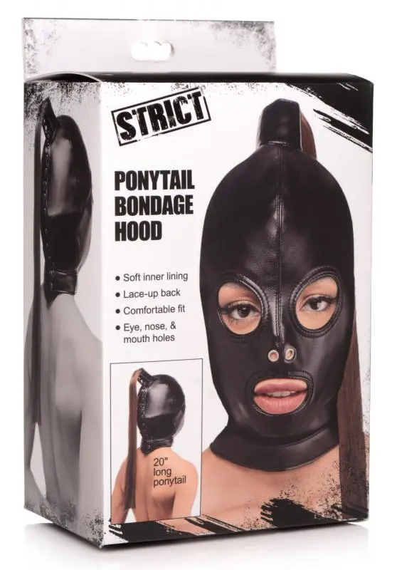 EDC Strict Bondage Hoofd Masker Met Paardenstaart 4 EDC Strict Bondage Hoofd Masker Met Paardenstaart - Afbeelding 4
