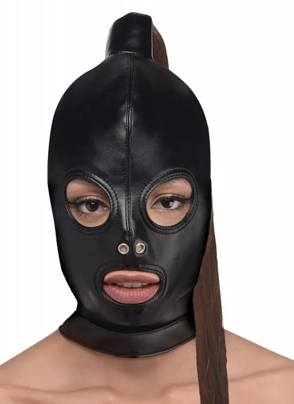 EDC Strict Bondage Hoofd Masker Met Paardenstaart 1 EDC Strict Bondage Hoofd Masker Met Paardenstaart