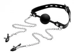 Strict - Siliconen Ball Gag Met Tepelklemmen