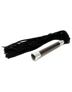 Rimba Bondage Play Suede Flogger Met Glazen Handvat En Kristal - Zwart