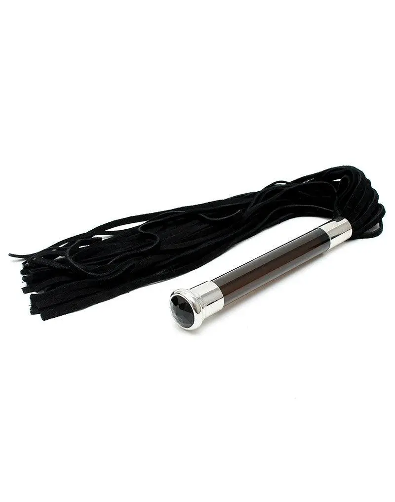 Rimba Bondage Play Suede Flogger Met Glazen Handvat En Kristal - Zwart 1 Rimba Bondage Play Suede Flogger Met Glazen Handvat En Kristal - Zwart