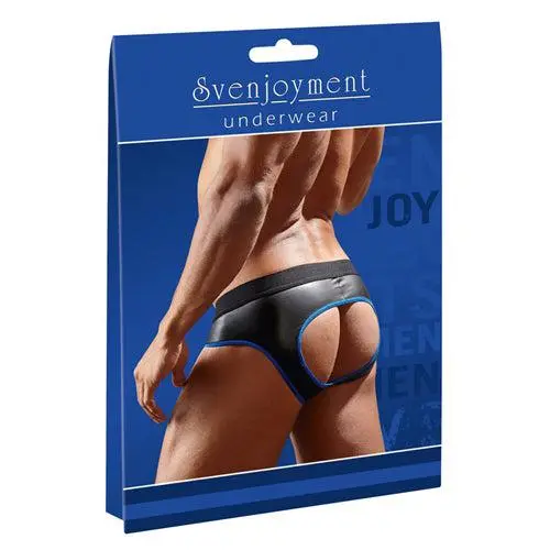 Svenjoyment Wetlook Slip Met Open Achterkant - Zwart/Blauw 6 Svenjoyment Wetlook Slip Met Open Achterkant - Zwart/Blauw - Afbeelding 6