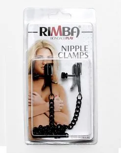 Rimba Bondage Play Tepelklemmen Met Aandraaischroef En Ketting - Zwart -Sex Toys winkel Tepelklemmen met aandraaischroef en ketting zwart 3
