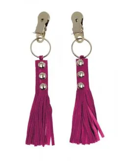 Rimba Bondage Play Tepelklemmen Met Leder Zweepje - Roze