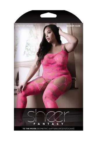 Sheer Fantasy To The Moon Jarretel Catsuit - Neon Pink 6 Sheer Fantasy To The Moon Jarretel Catsuit - Neon Pink - Afbeelding 6