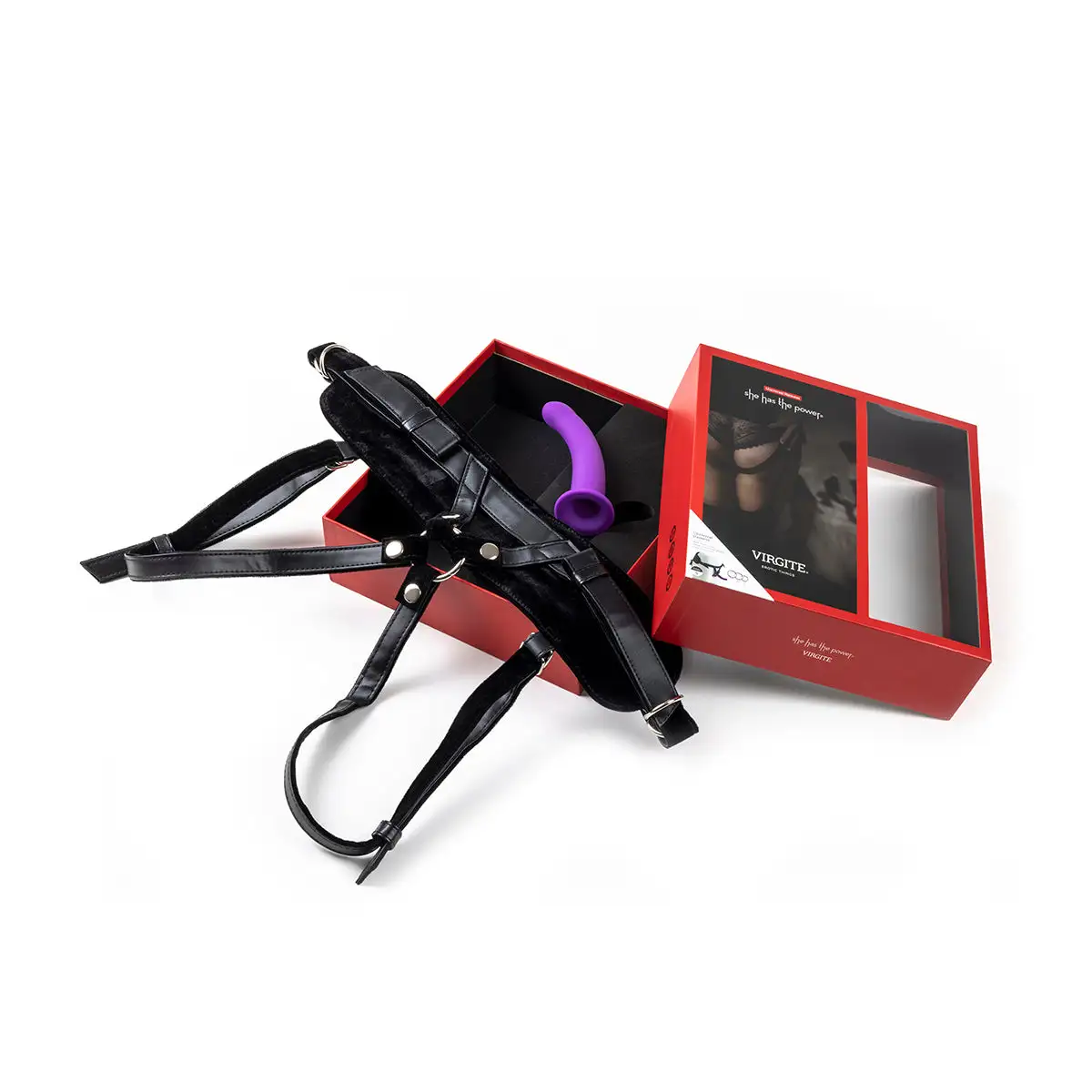 Virgite - Strap-on Harnas Met Paarse Dildo - Maat S 2 Virgite - Strap-on Harnas Met Paarse Dildo - Maat S - Afbeelding 2