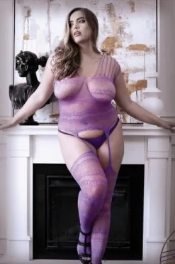 Sheer Fantasy Visnet Jarretel Catsuit - Curvy/Grote Maten/Plussize