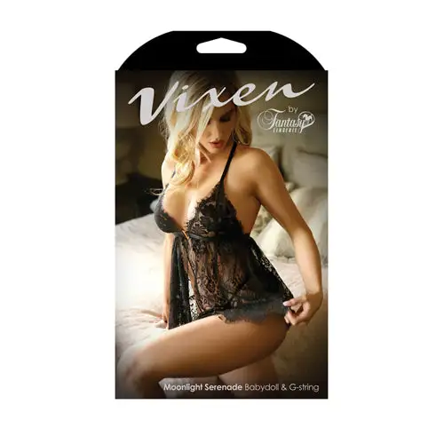 Vixen - Kanten Babydoll Set Met String - Zwart 5 Vixen - Kanten Babydoll Set Met String - Zwart - Afbeelding 5