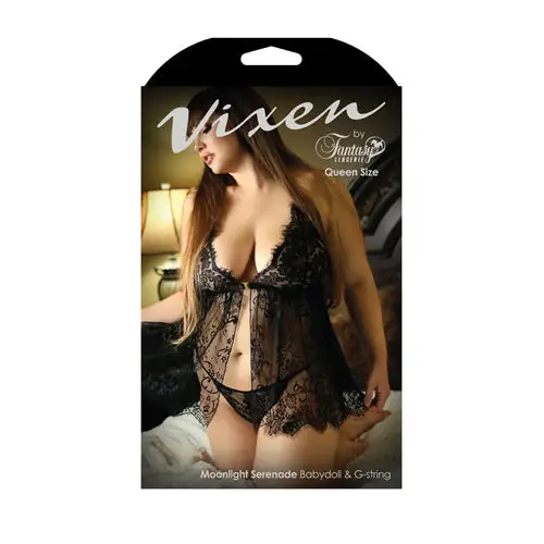 Vixen - Kanten Babydoll Set Met String - Zwart 6 Vixen - Kanten Babydoll Set Met String - Zwart - Afbeelding 6