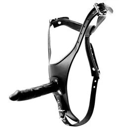 Kiotos Leather Voorbind Slip Van Leer Met Verwisselbare Dildo's