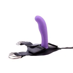CHISA Voorbinddildo Paars Met Zwart Harnas AMOR - Verstelbaar