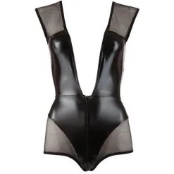 Cottelli Collection Wetlook Body Met Netstof - Zwart