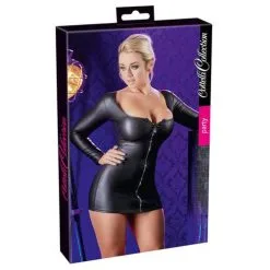 Cottelli Collection Wetlook Mini Jurkje Met Lange Rits - Zwart -Sex Toys winkel Wetlook mini jurkje met lange rits zwart 3