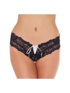 Amorable By Rimba Zwart Kanten Mini Short Met Witte Vetersluiting